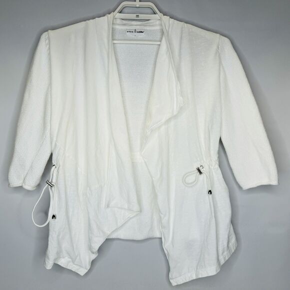 Neon Buddha Sweater Cardigan Sz Medium White Lightweight Open Front Sweater Back - Picture 1 of 13